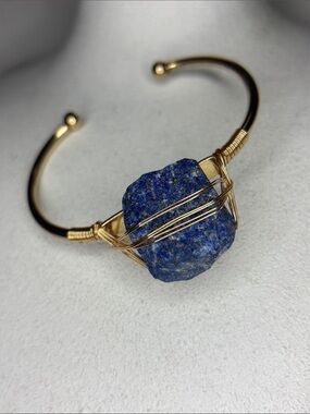 Gold Wire Wrapped Lapis Lazuli Cuff Bracelet - Unbranded